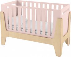 Детская кроватка IndigoWood Tower Baby 140x60cm pink / natural wood (со съемной спинкой, с дополнительным бортиком)